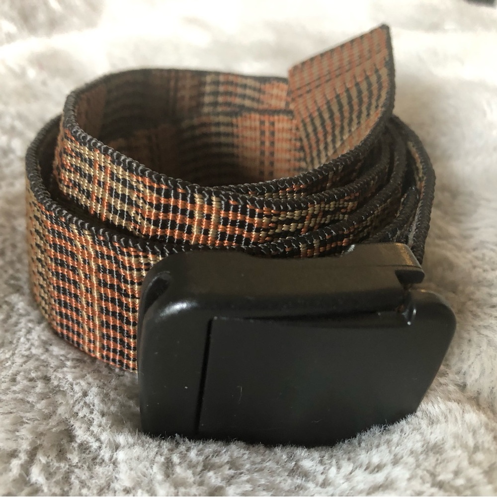 Bison Men's Casual Web Belt in Brown Plaid with Black Buckle